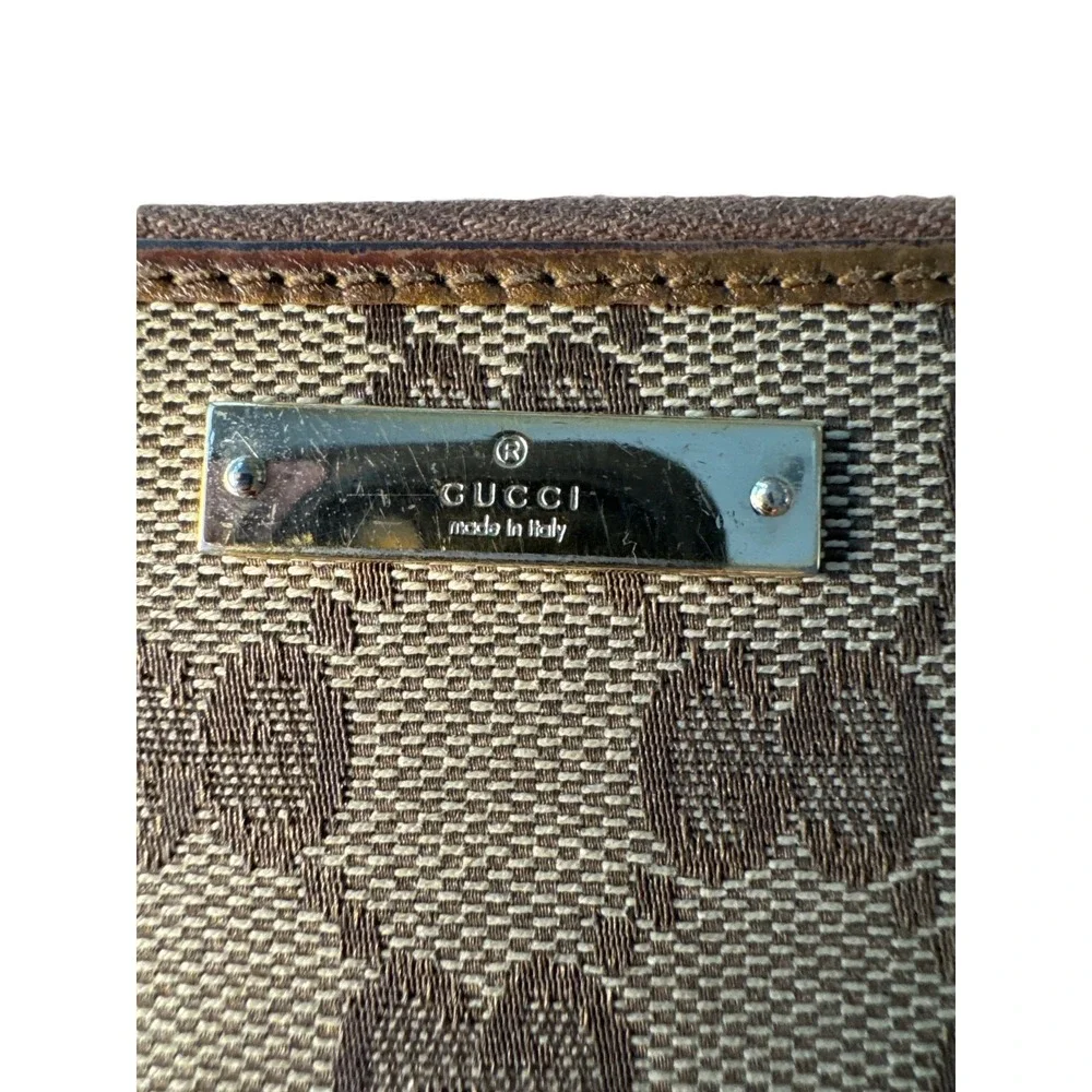 Vintage Gucci GG‎ Monogram Zip Around Y2K Wallet Brown Beige Canvas Leather - Picture 3 of 9